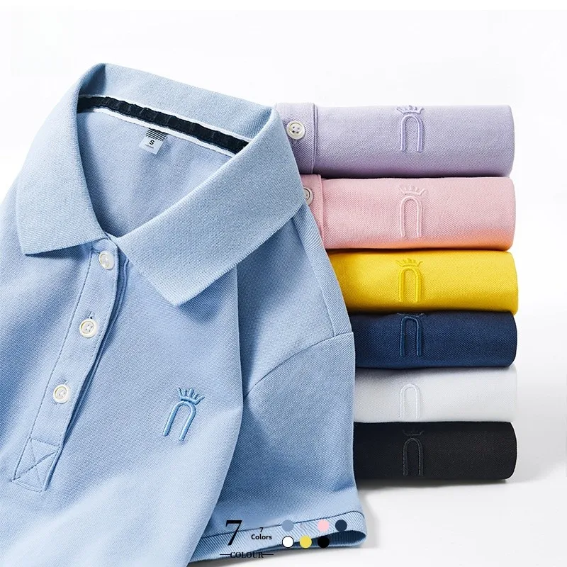 

Loose Fit Short Sleeve Shirt Women's Breathable Casual Lightweight T-Shirt Fashion Brand Button up Neck Base Shirt