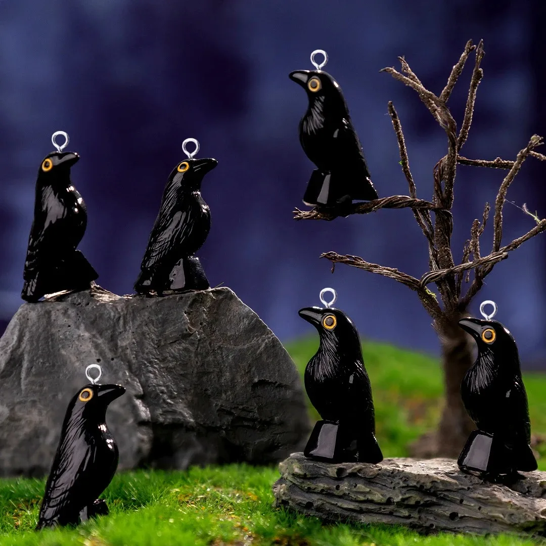 10Pcs Spooky Halloween Black Crooked Crow Bird Animal Resin Charms Handmade Pendants Handmade Findings For Earring Keychain