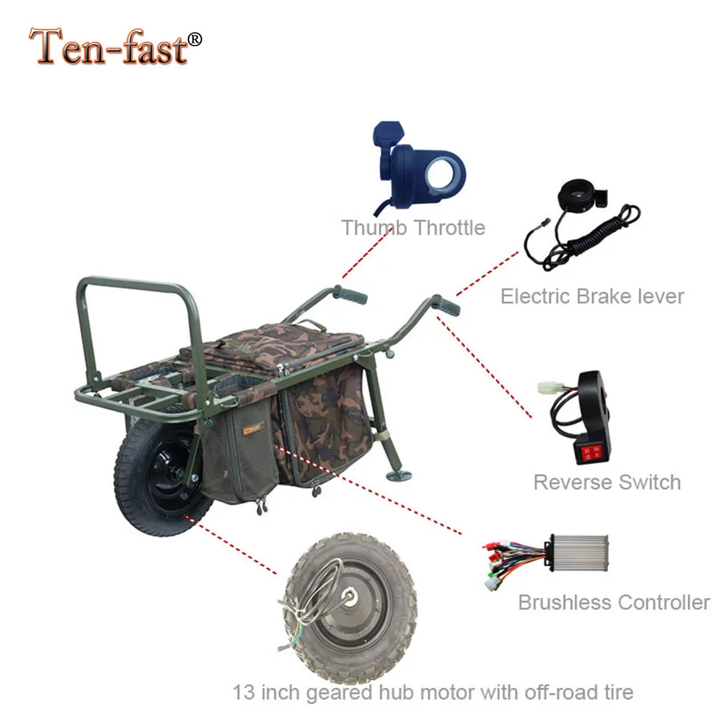 Electric Fishing Wheelbarrow Conversion Kits Low Speed Hub Motor Brushless Controller Brake Throttle for Electric Wheelbarrow