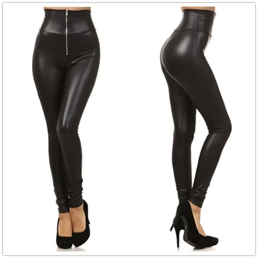 High Waist Women Zip Leather Pants Slim Fit Boots Faux Leather Leggings Outwear Skinny Pants Female Casual Trousers Streetwear