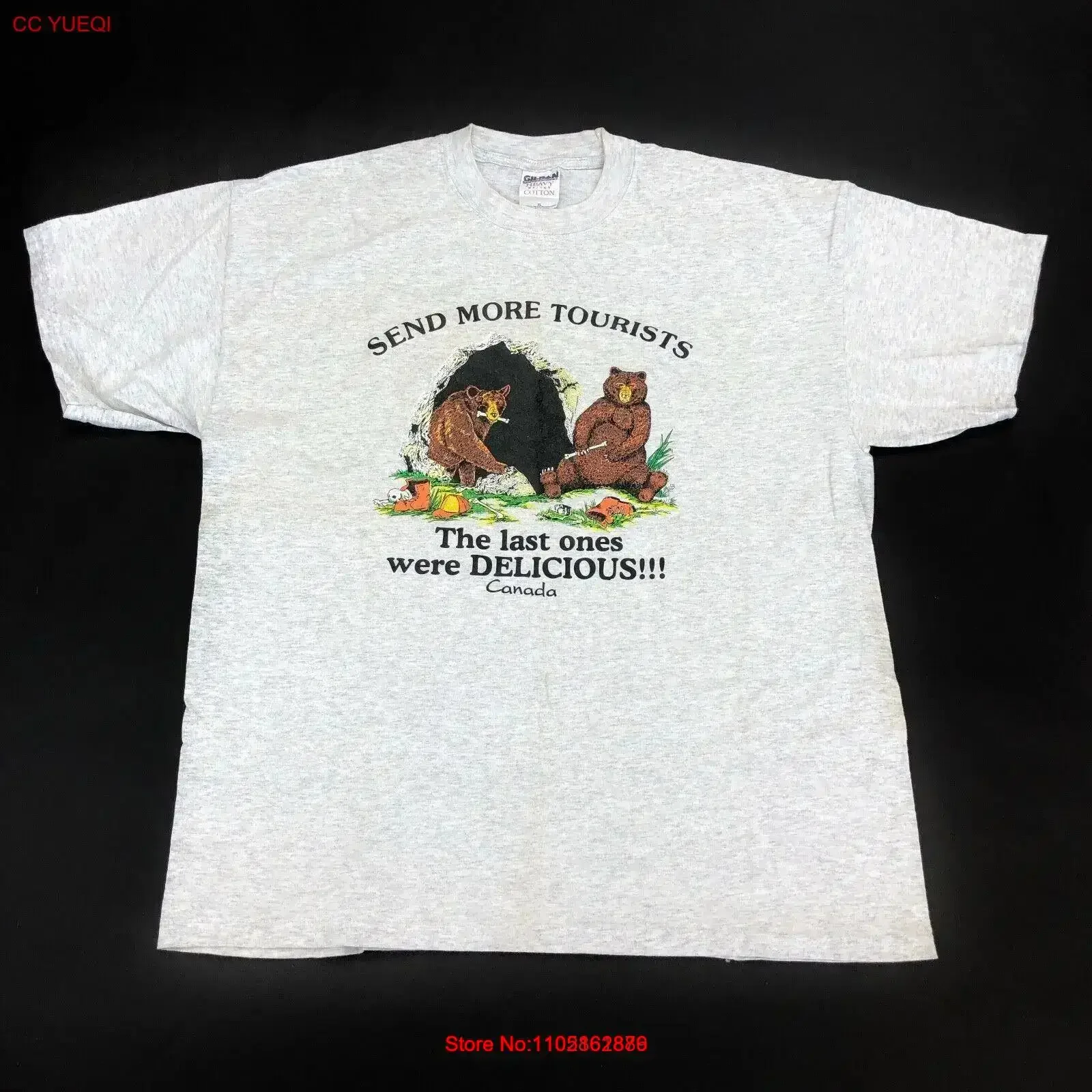 

VTG FUNNY Футболка XL Canada Tourist Bear винтажная стираная дизайнерская одежда Стильный модный топ для повседневной носки Повседневная слегка