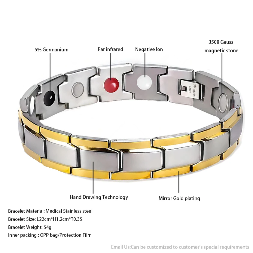 The new 2024 classic men's magnetic therapy stainless steel 4 in 1 energy negative ion magnetic steel titanium bracelet