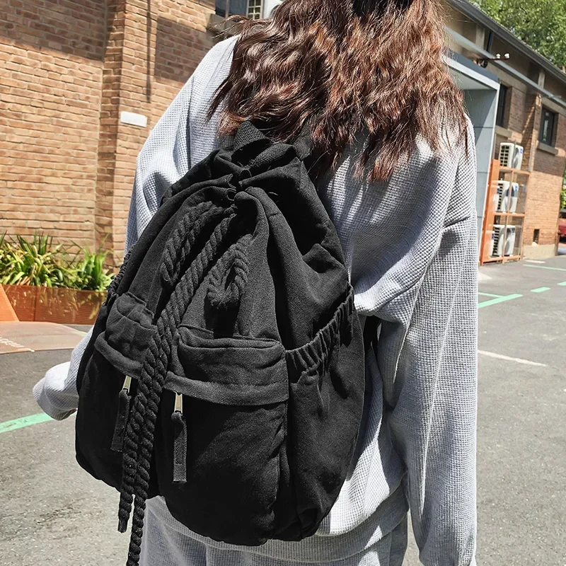 Leisure Ladies Canvas Drawstring Backpacks 2024 Female Fashion Cool Laptop College Women Travel School Bags