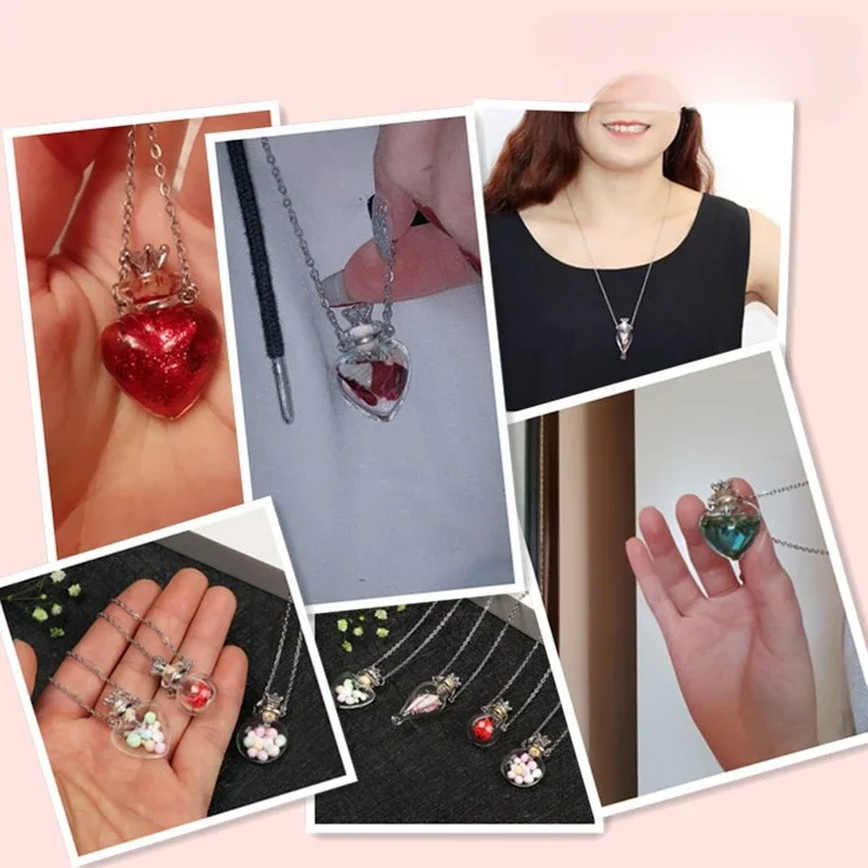 Fashion Glass Perfume Essential Oil Bottle Pendants DIY Women\'s Perfume Wishing Bone Ash Lanugo Fragrance Enhancer Necklace