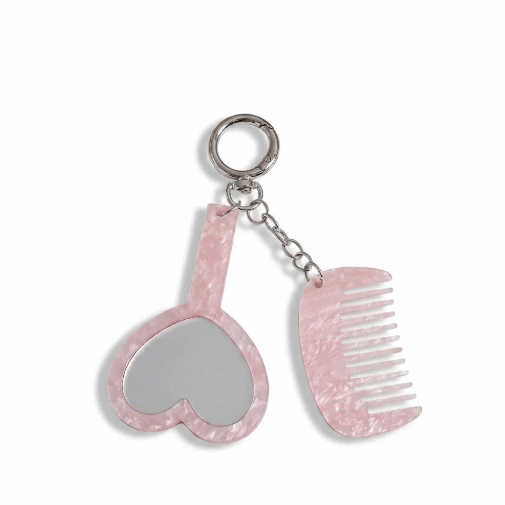 Acetate Material Grooming Keyring Heart Shaped Mirror Mini Fine Tooth Comb Heart Mirror Comb Lightweight Slim Structure