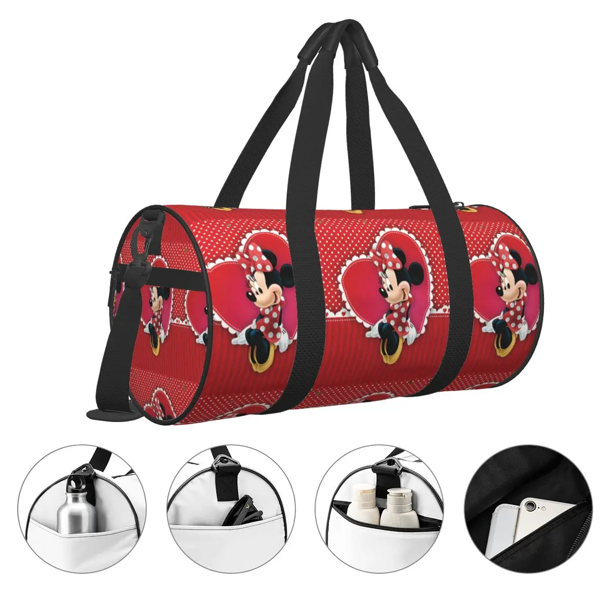 Bolsa de viaje para hombre, bolsa de gimnasio con estampado de Minnie Mouse, bolso grande con estampado de fin de semana, bolsa deportiva de entrenamiento Vintage