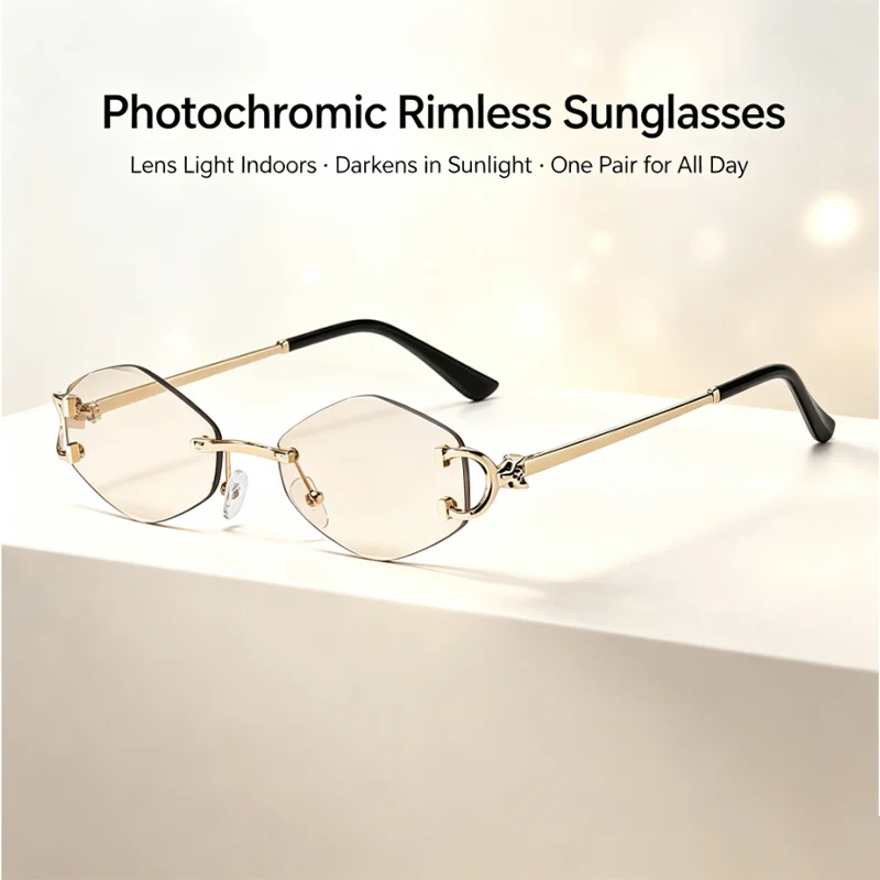 New INS Style Photochromic Sunglasses Unisex, Fashion Metal Frame Trendy UV400 Outdoor Sun Glasses