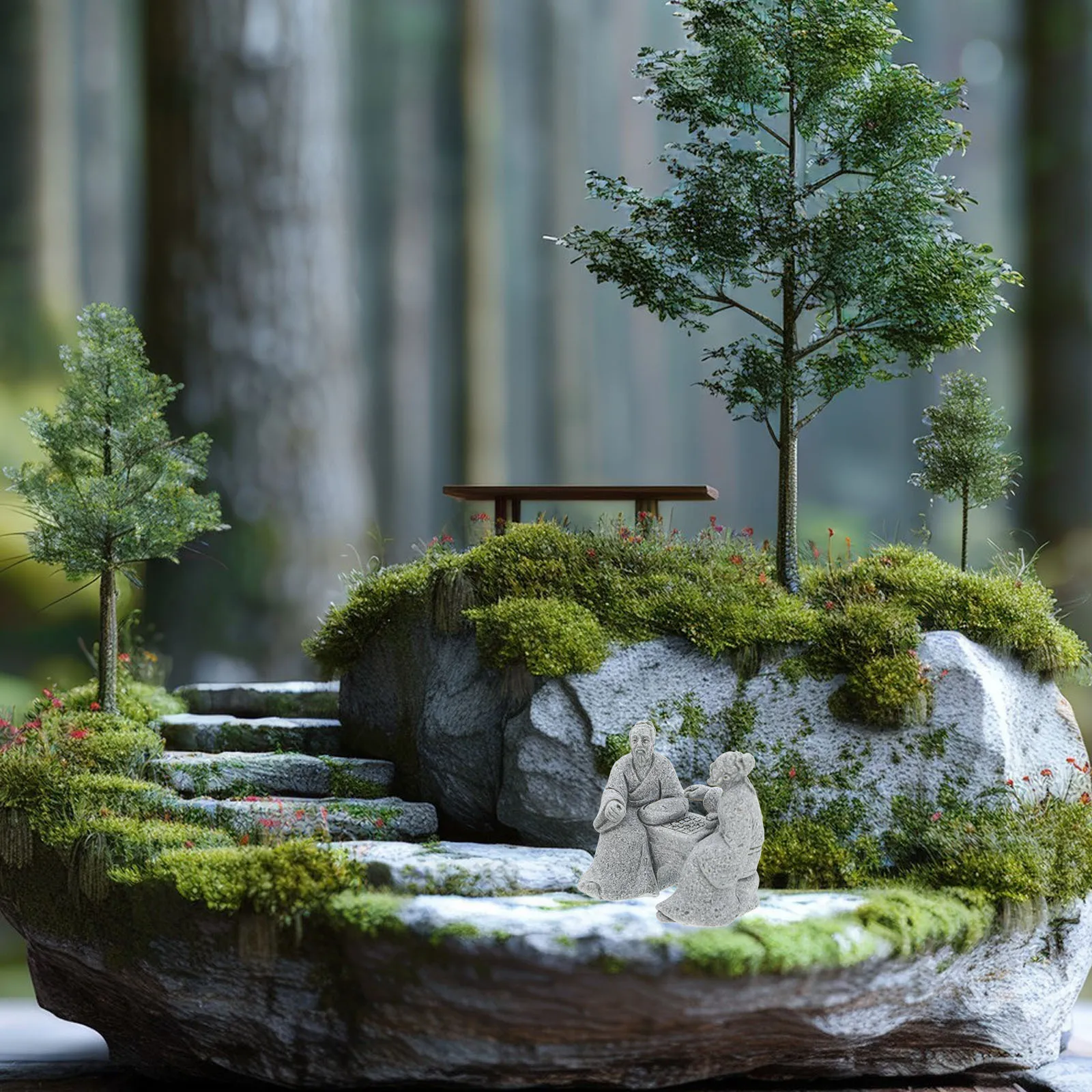 

2pcs Stone Chess Table Realistic Landscape Craft For Mini Garden, Micro Landscape Ornament, Bonsai Decoration, Zen Decor,