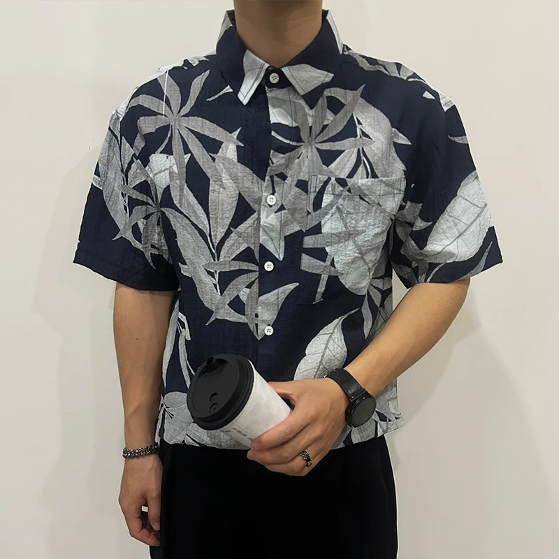 

Лето 2025 г., свободные повседневные мужские рубашки с коротким рукавом, модная рубашка с принтом в стиле ретро, топы, уличная одежда для социальных вечеринок, мужская одежда