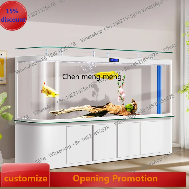 

Large household wall fish tank, living room arc integrated molding glass aquarium, no water bottom filter goldfish tank