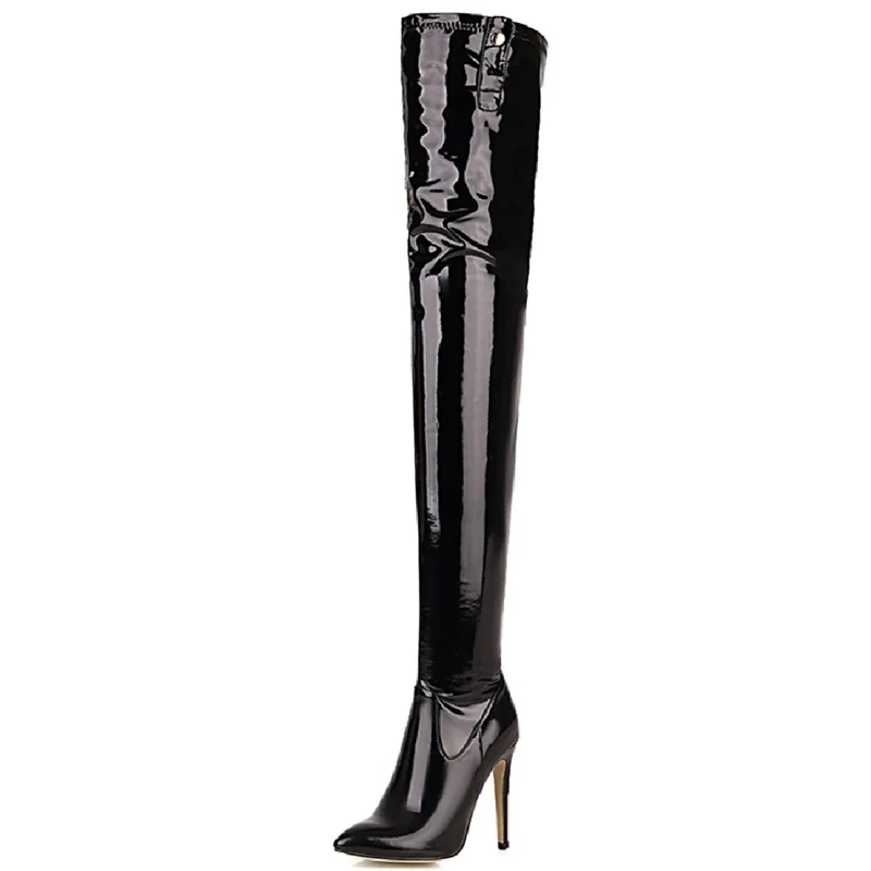 Leather Over the Knee Belt Boots Women Sexy Style Thigh High Boot Pointed Toe Buckle Strap Fetish Stripper Dance Shoes Female