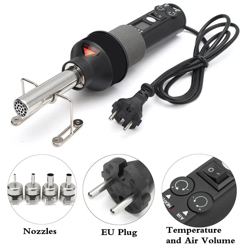 EU Plug 220V 450W LCD Adjustable Temperature Hot Air Rework Station With 4 Nozzles Portable Hot Air Soldering Gun Free Shipping