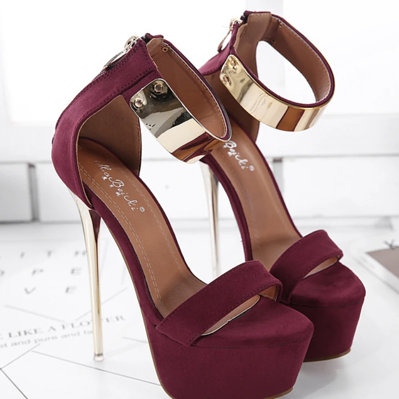 

Women 2024 New Summer Fashion Women Sandal Zip 16CM Stiletto European and American Fashion Suede Leisure Women's Shoes