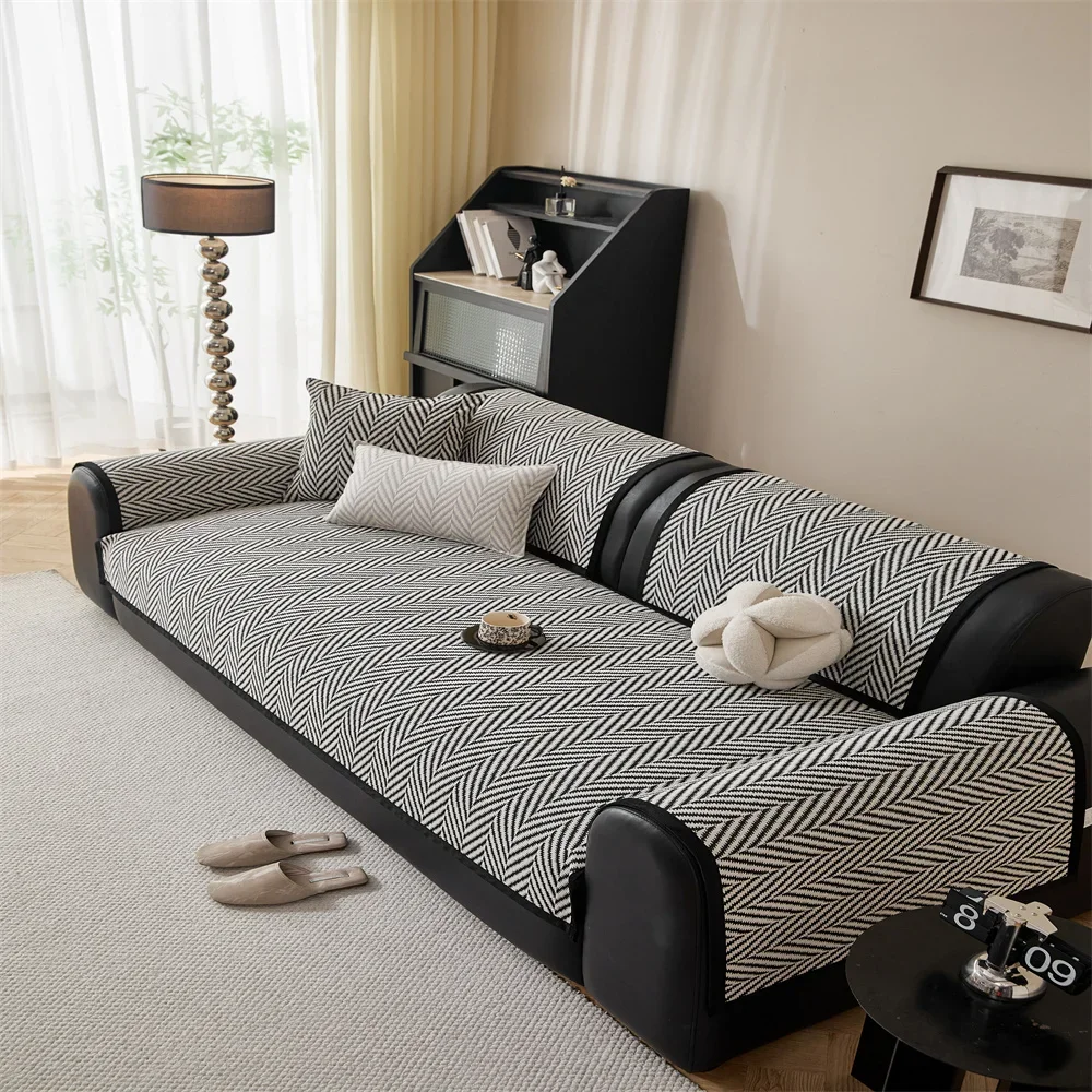 Retro Chenille Sofa Cushion Cover Universal Non-Slip Fixed Straight Row All-Seasons Slipcover for Home Comfortsofa Cover