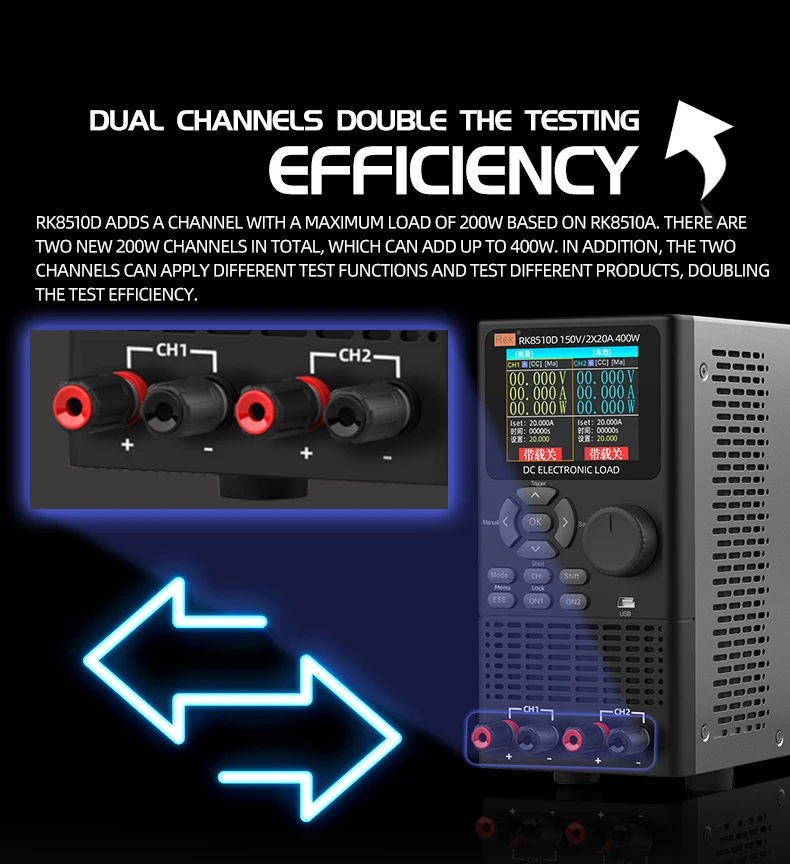 Electronic load tester RK8510D dual channel DC programmable test battery capacity internal resistance