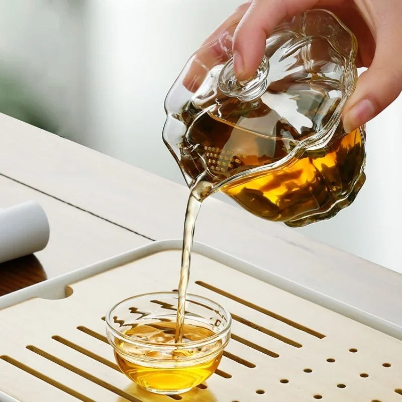 Transparent Glass Tea Tureen Heat Resistant Tropical Filter Mesh Hole Kung Fu Tea Making Tools Household Drinking Mugs