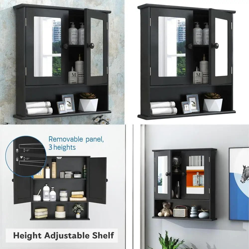 

Double-Door Wooden Medicine Cabinet with 3 Adjustable Shelves, Wall-Mounted Storage Over Toilet