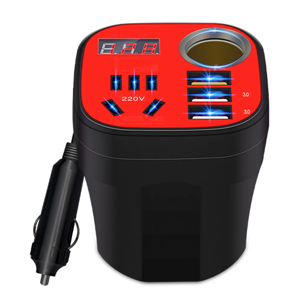 

Car Mounted Inverter Converter 200W 12V24V to 220V 5-in-1 Black ABS QC3.0 Charger 80cm Power Cord 14.5*11*9cm Packing Size 200g