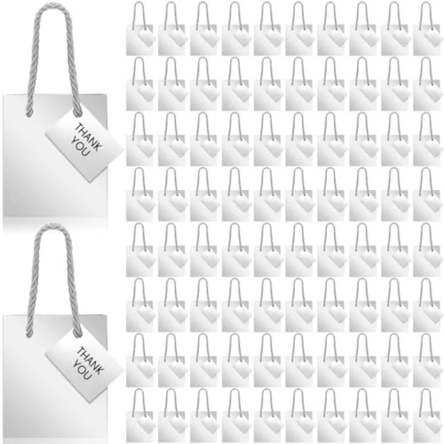 

100 Pcs Mini Gift Bags Bulk 4 x 2.75 x 4.5 in Paper Bag with Tag Extra Small Paper Gift Boxes with Handles for Birthday Party F