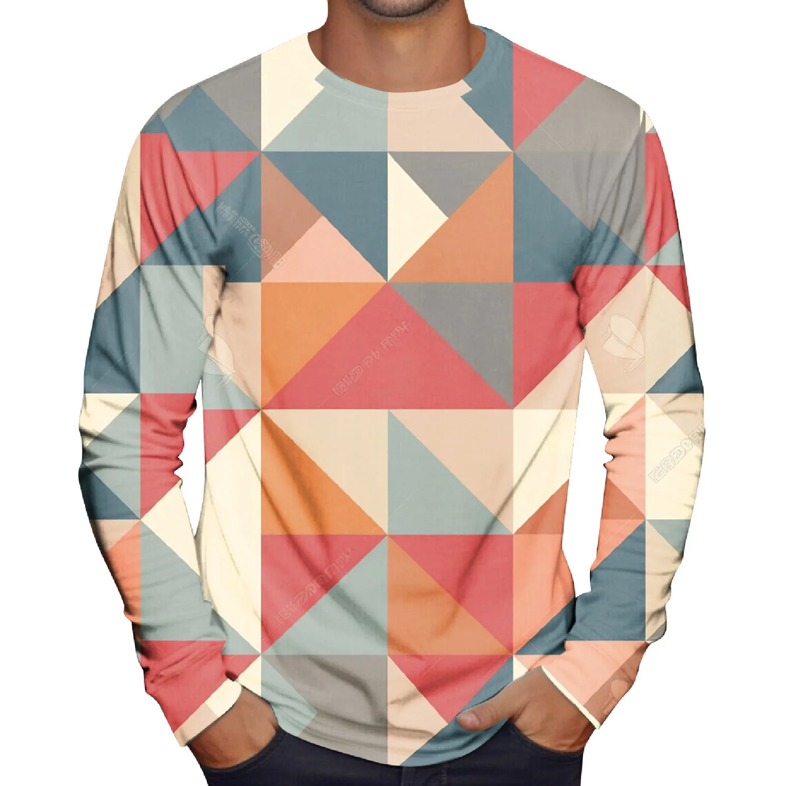 

New Color Block Patchwork 3d Printed Henley Shirts Men'S Fashion Vintage Pullovers Long Sleeve T Shirt Man Tees Tops Clothing