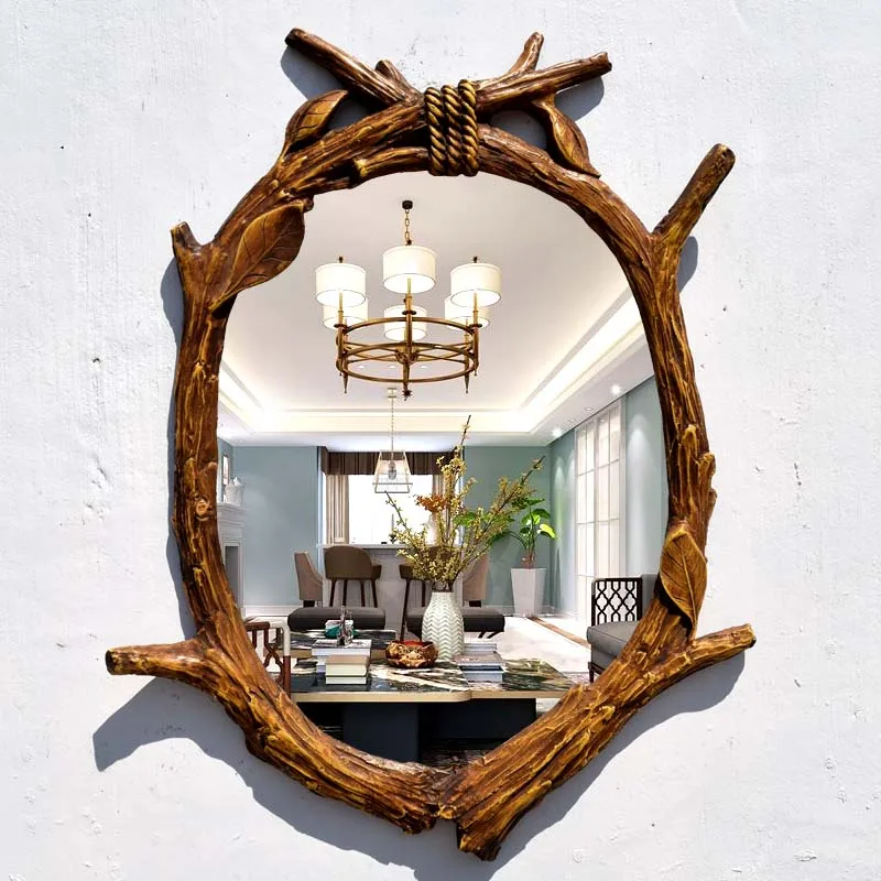 

rural pastoral style imitation wood tree branches bathroom mirror retro wall decoration dressing mirror makeup mirror