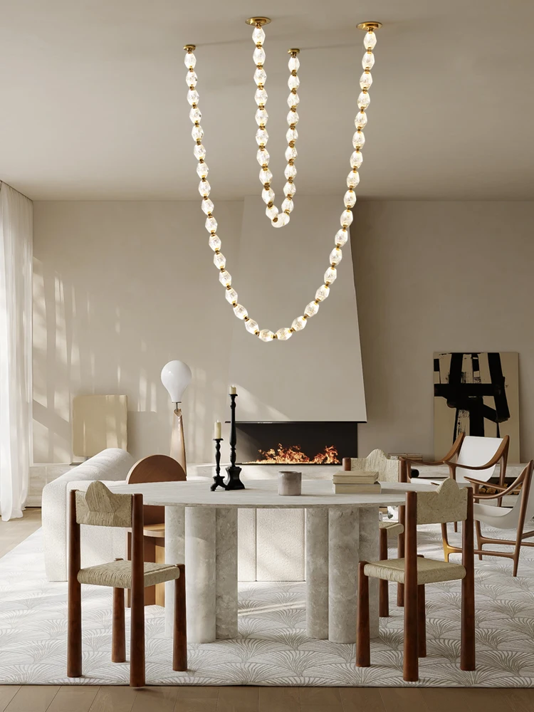 2026 Trendy Customizable DIY Diamond Drop Gold Chrome Black LED Pendant Light Chandelier Hanging Lamp For Dinning Room