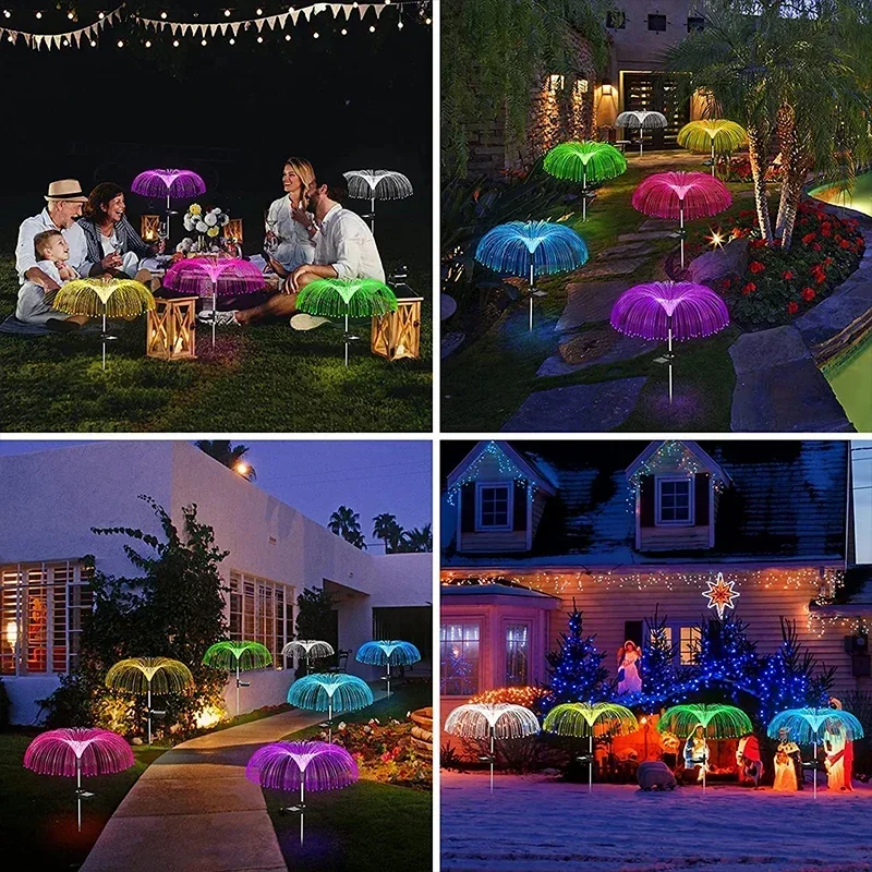 Solar Garden Lights Outdoor Waterproof Fiber Optic Jellyfish Lawn Lights Outdoor Patio Villa Yard Decor