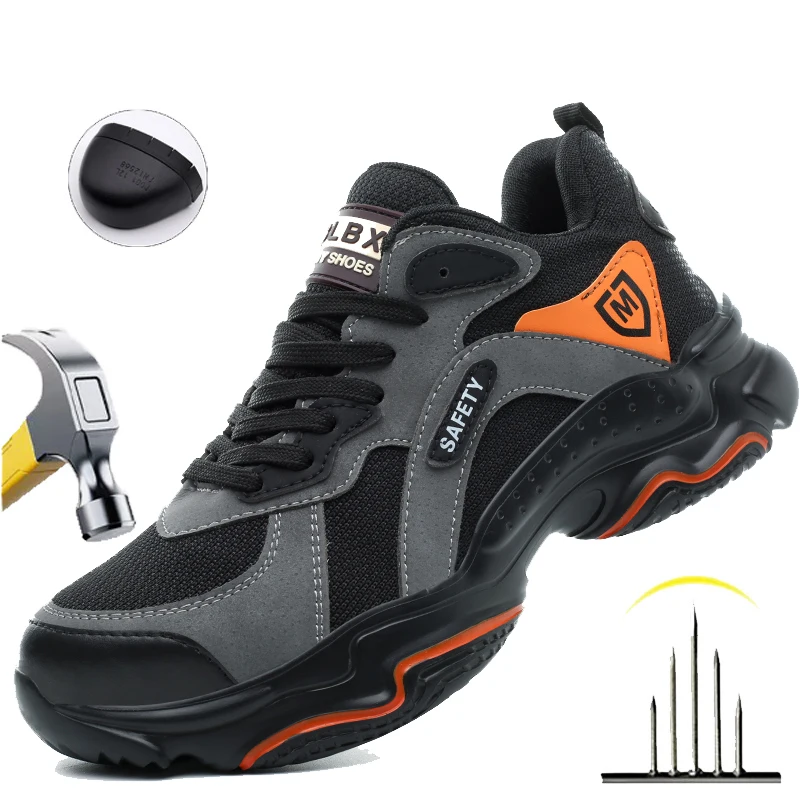 Steel Toe Work Boots for Men Breathable Safety Sneakers Construction Grade Anti-Puncture with Slip Resistant Rubber Sole Shoes