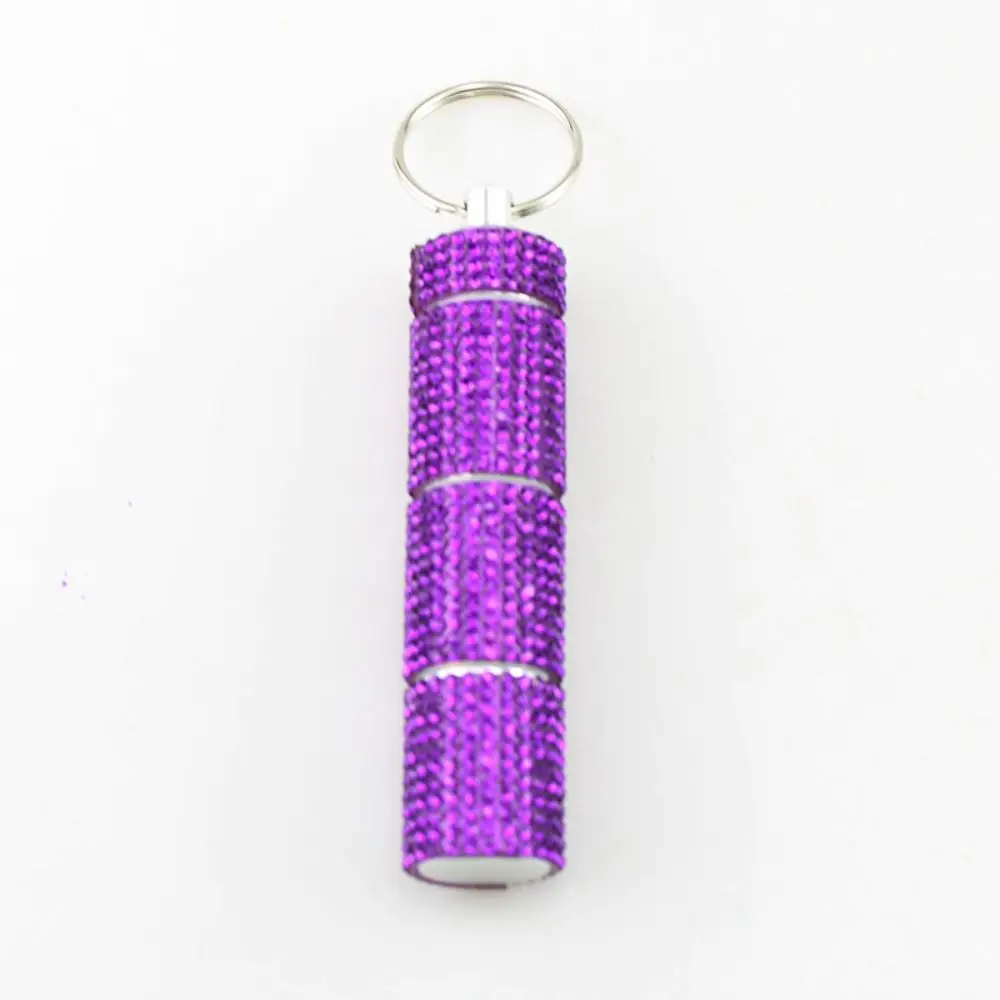 Bling Rhinestone Shiny Pill Case Keychain Mini Portable Cute Pill Storage Box Key Ring Waterproof Organizer Bottle Pendant Women - view 2
