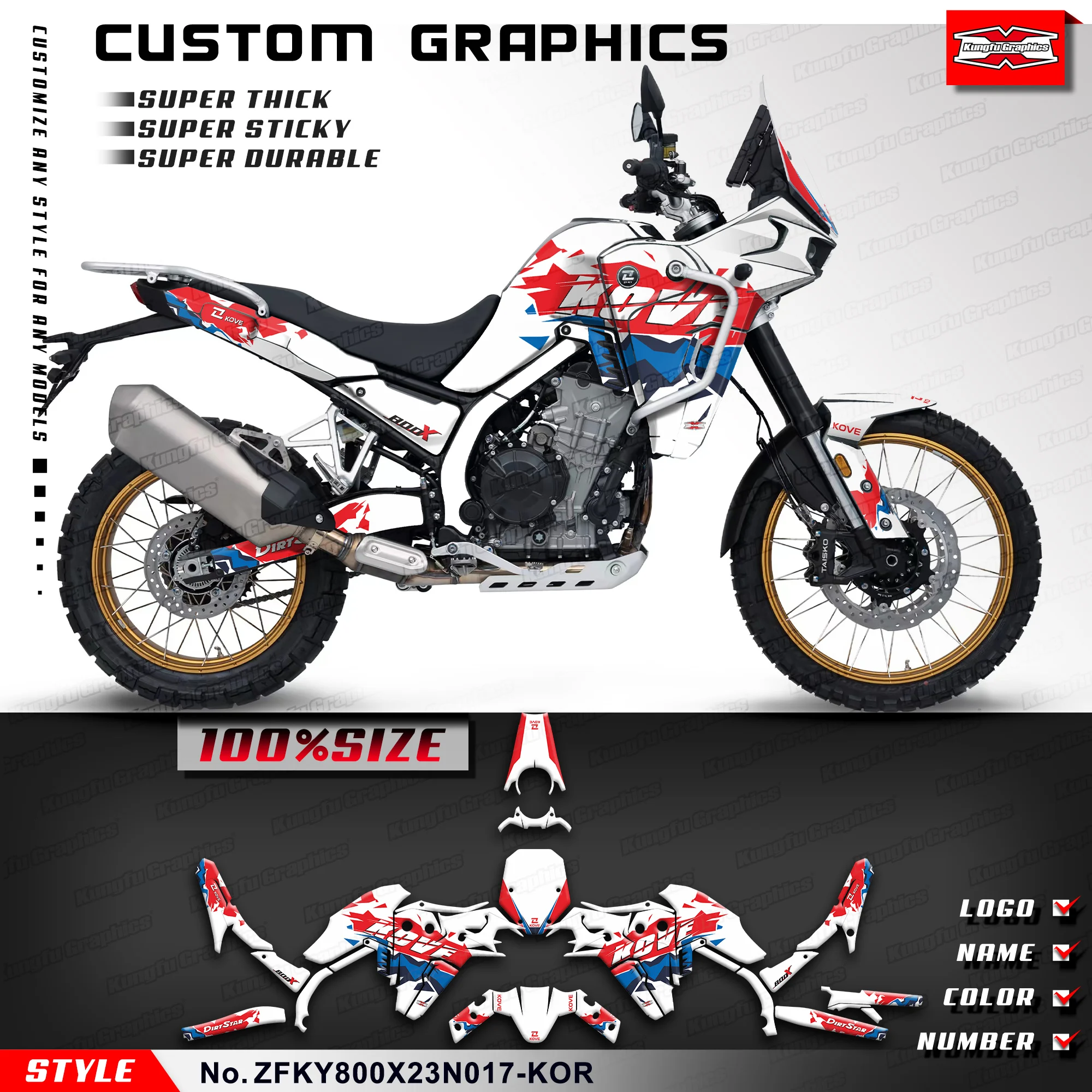 

KUNGFU GRAPHICS Racing Graphics Vinyl Decals Sticker Kit for KOVE 800X PRO 800X Rally Travel/Touring Edition, ZFKY800X23N017-KOR