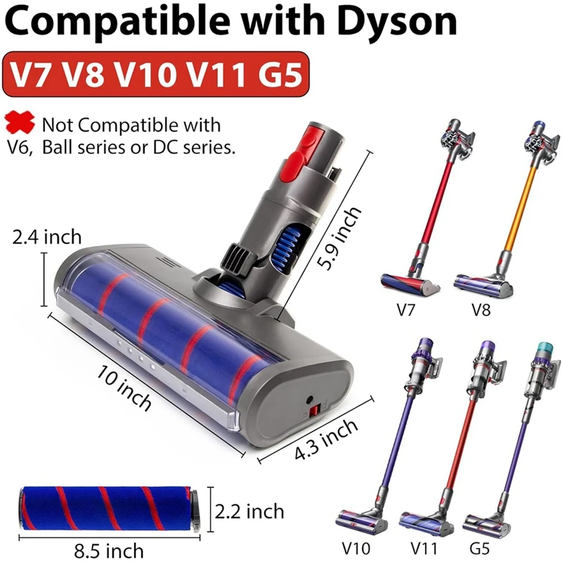 Głowica czyszcząca Miękka szczotka walcowa Części zamienne Jak pokazano Do Dyson V7 V8 V10 V11 G5 Akumulatorowa przystawka do odkurzacza do twardej