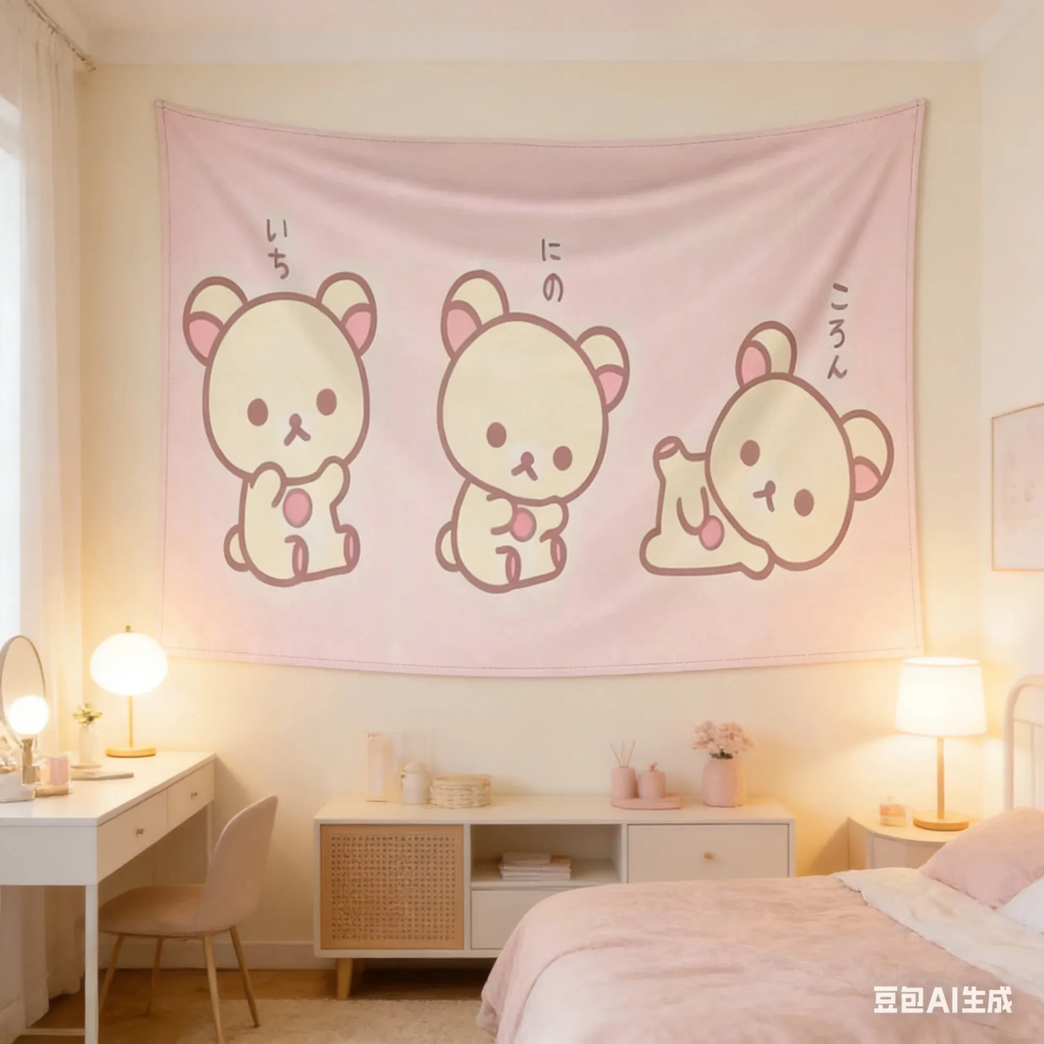 VIKAMA 3 niedliche Bären Wandteppich aus Polyester, 2D Flache Wandkunst, Gemütliche Kinderzimmer- und Nachttischdekoration, Heilender Wohnakzent, Geschenk, Wandbehang