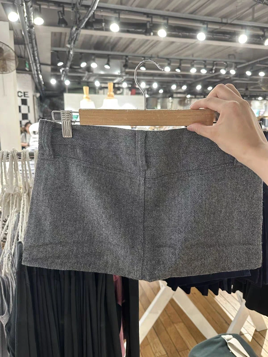 Minigonna dritta strutturata grigia Donna Estate Sexy Vita bassa in cotone corto Falda Donna Vintage Dolce stile Preppy Nuove gonne