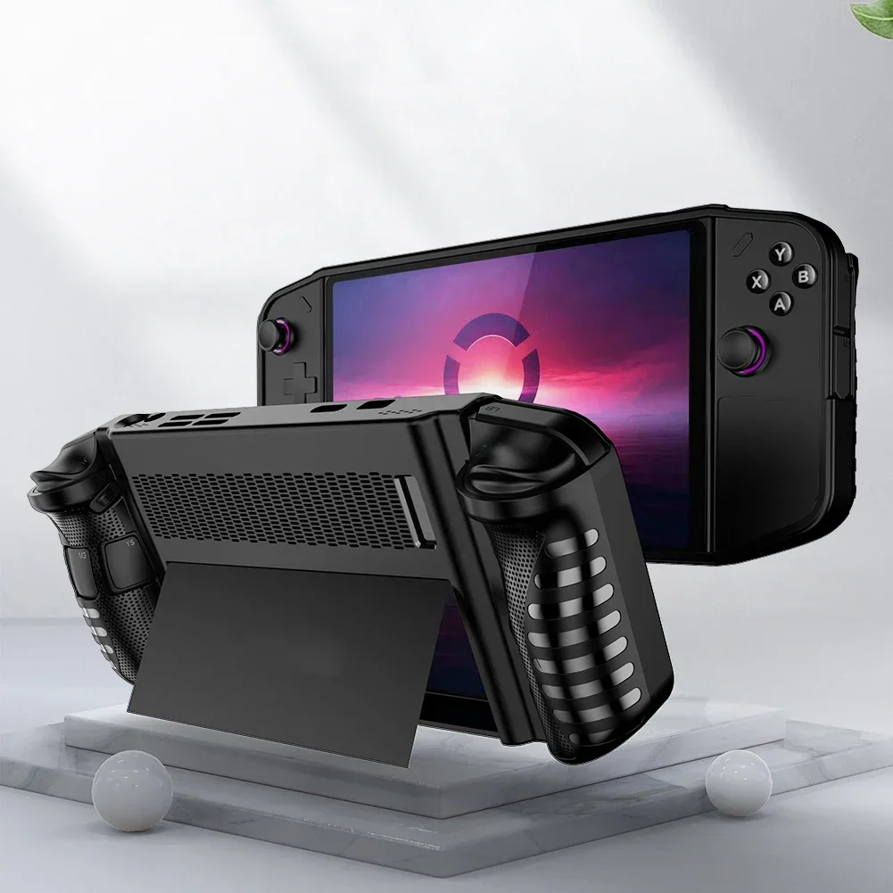 TPU Protective Sleeve Shockproof Non-Slip Stand Case Holder Cover Tempered Film Set for Lenovo Legion Go Handheld Game Console