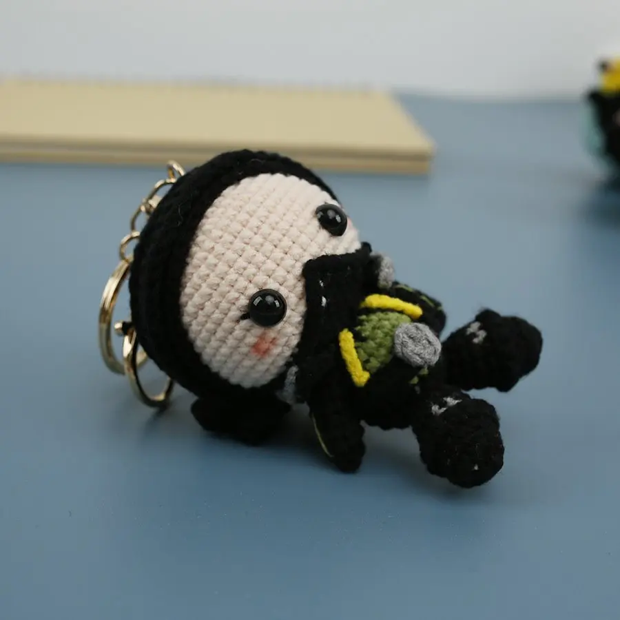 Handmade Crochet Stuffed Key Chain kawaii Knitted Cartoon Warrior Characters Doll Key Ring Pendant for Boys Schoolbag Keychain