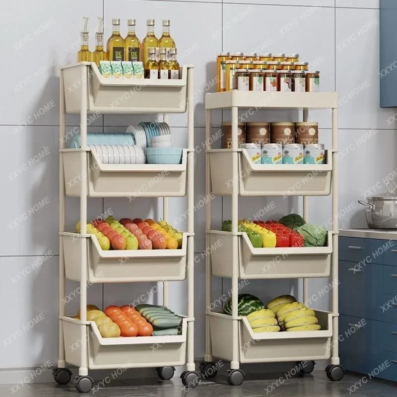

Trolley Organizer Auxiliary Cart With Wheels Kitchen Furniture Cabinet Storage Rack Mobile Plastic Bookshelf Vegetable Basket