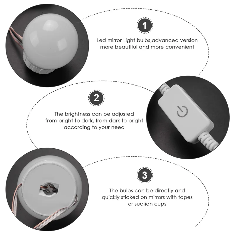 ABNM 3 Modi Farben Make-up Spiegel Licht LED Touch-Dimmung Eitelkeit Dressing Lampe USB 12 V Make-up Spiegel Wandleuchte