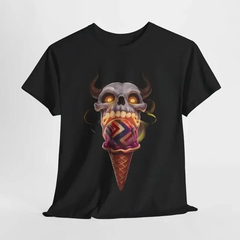 Gothic Skull Devouring Ice Cream Cone T Shirt Perfect for Halloween Fashion