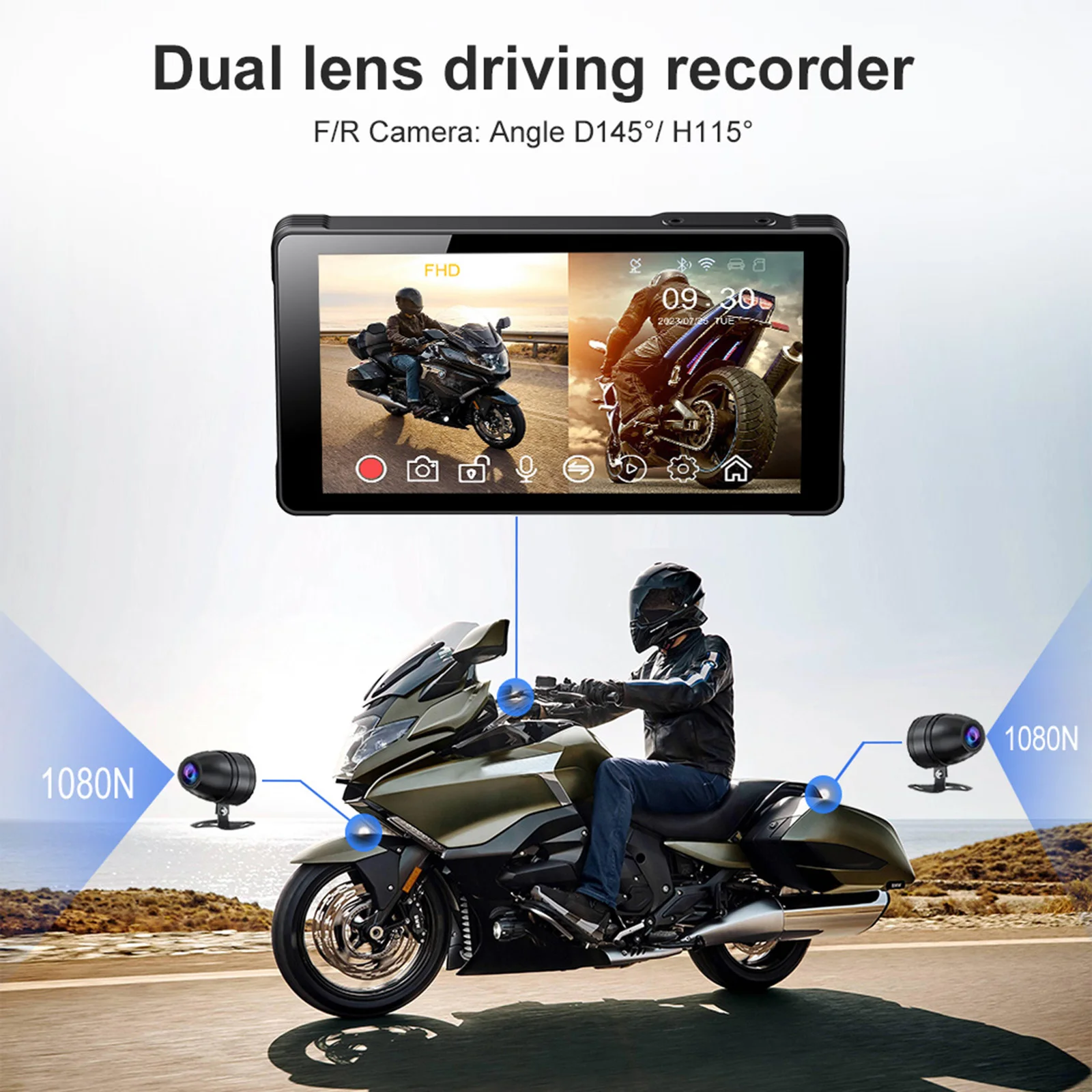 

5.5 Inch Motorcycle Apple Carplay & Android Auto GPS Navigation Dual Lens Cameras Dual Bluetooth Motorbike DVR Driving Recorder