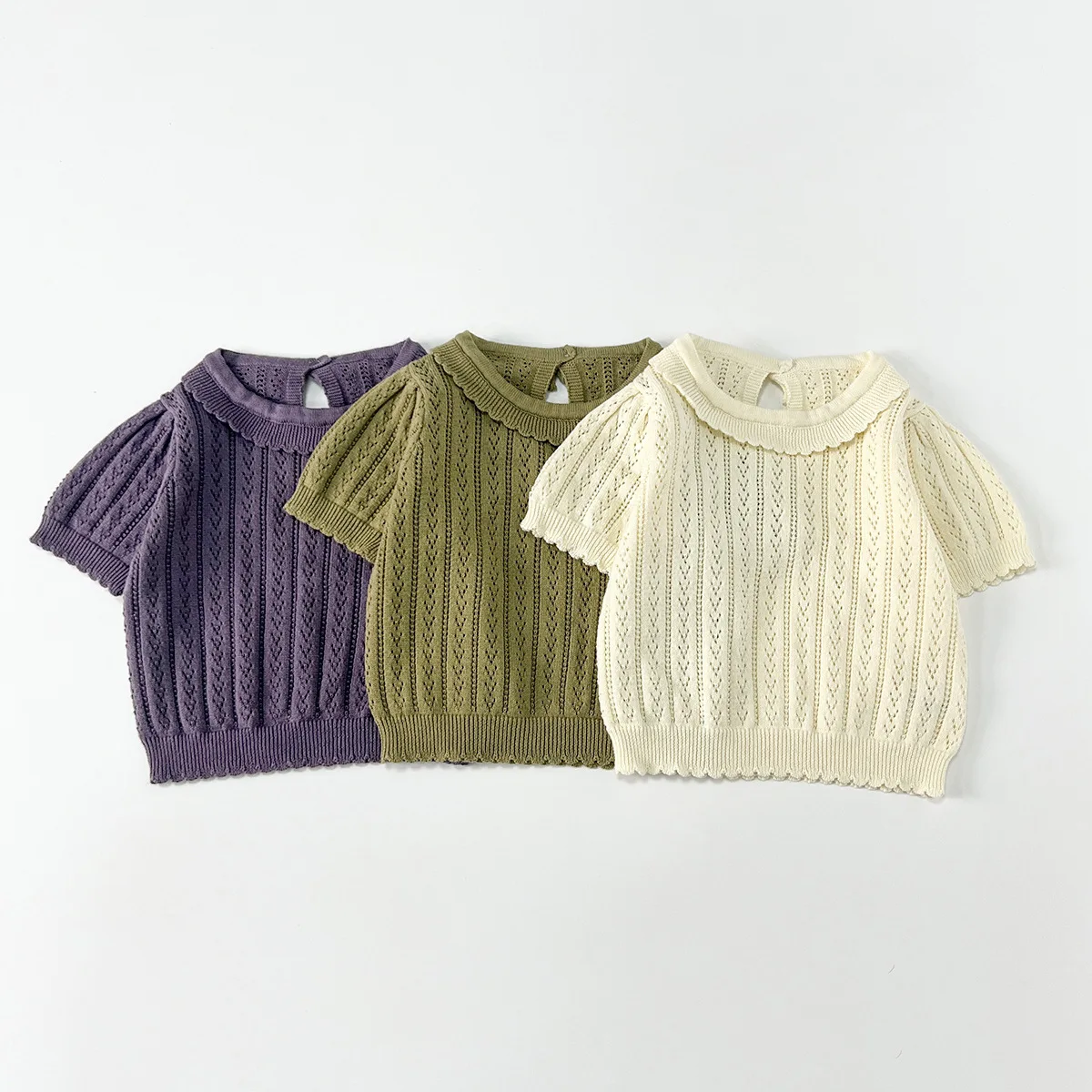 MILANCEL Summer Children's Knitted Sweater 6M-5T Solid Color Girls Hollow-out T-shirt Comfortable Kids Clothes Boys Thin Tee