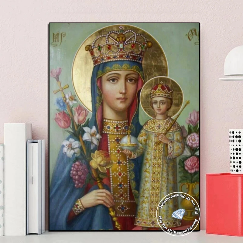 Virgin Mary and Baby Jesus AB Diamond Painting Religion Christian Cross Stitch Kits Embroidery Art Home Decor HandCraft Gift