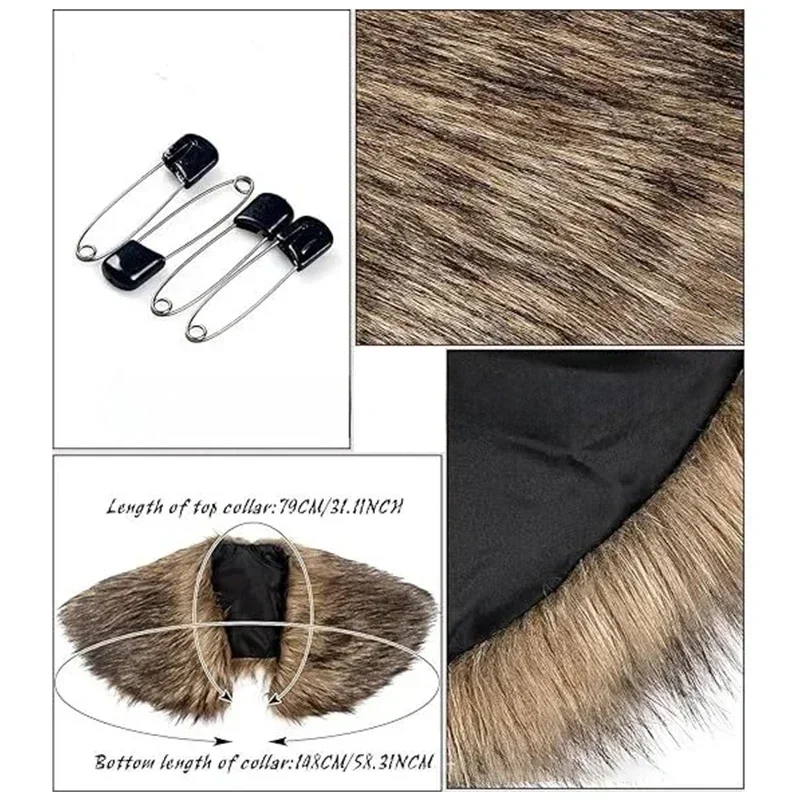 

Warrior Style Medieval Faux Fur Cape Shoulder Cloak with Collar Retro Costume for Halloween Cosplay Fantasy Accessories