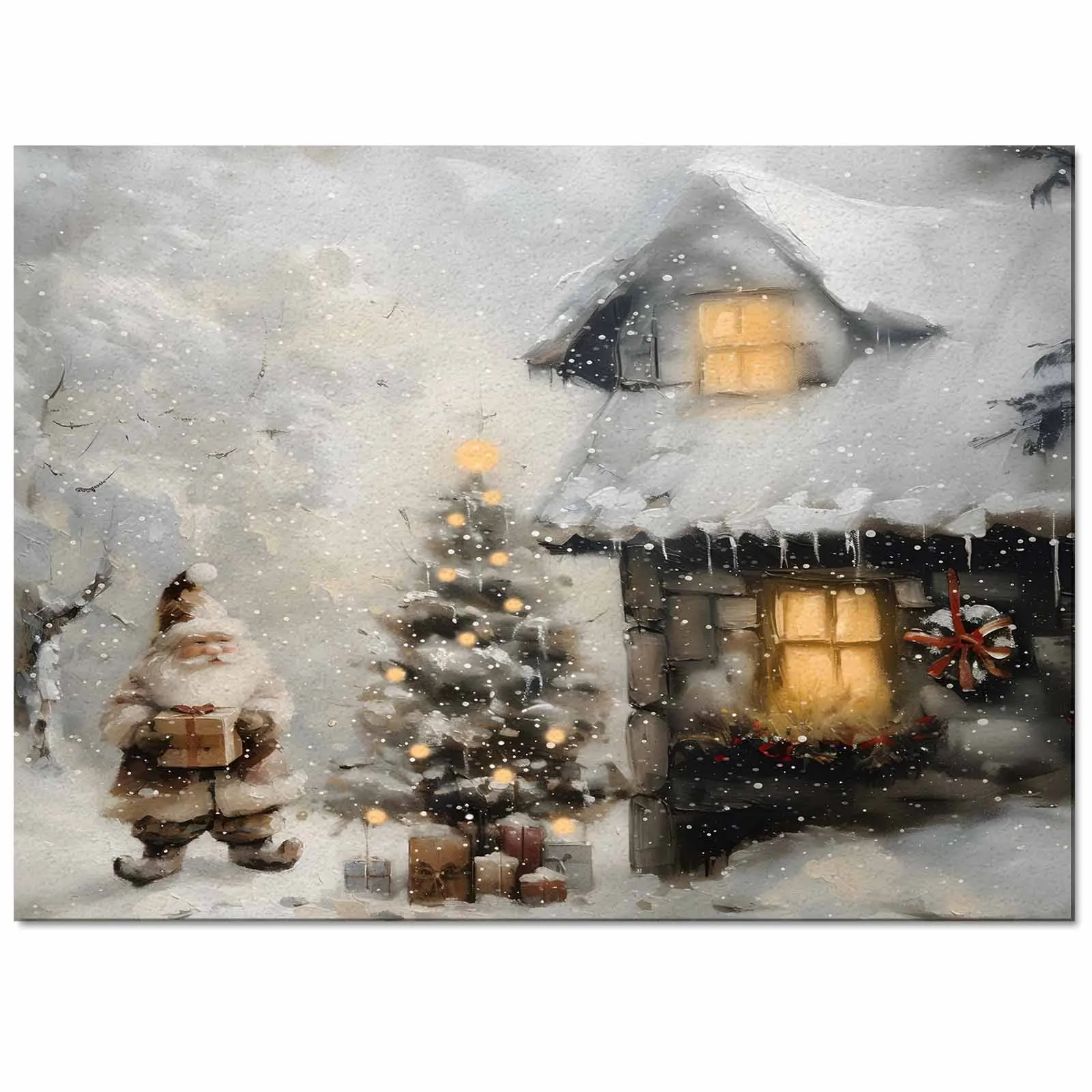 Christmas Dwarf Forest Snow Scene Oil Painting Living Room Floor Mat Children's Room Bedroom Bedside Carpet Kitchen Door Mat