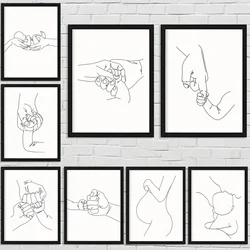 Family Poster Abstract Line Drawing Canvas Print Baby Hands Wall Art Painting Nordic Picture for Home Decor