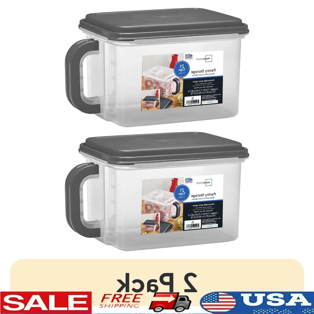 

2 Pack Medium Food Storage Canister with Handle and Pour Spout BPA Free Clear Plastic Stackable Ideal Cereal Rice Beans Pasta