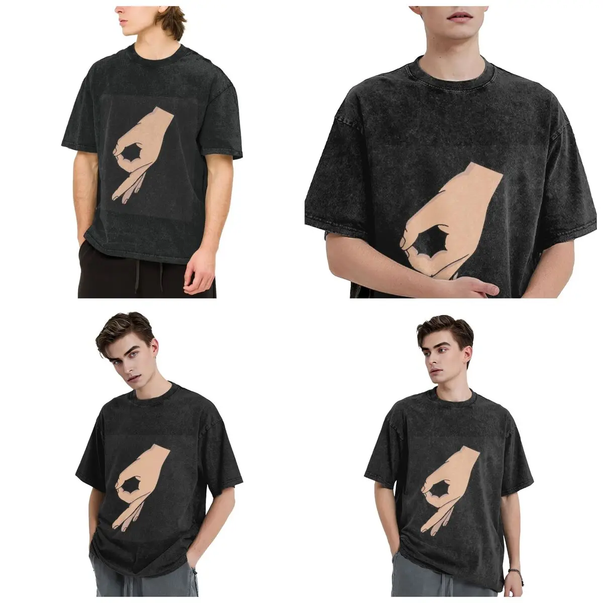 Circle Game Hand Gotcha Meme Made You Look Hip Hop Short Sleeve T-Shirts Washed Tops Tees Streetwear T Shirt for Men woman