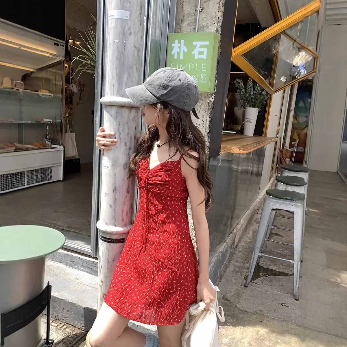 

2026 New Summer Women's Retro Y2K Ruched Red Slip Dress Vacation Style Slim Waist Bodycon Short Dress Fashion Trendy Streetwear