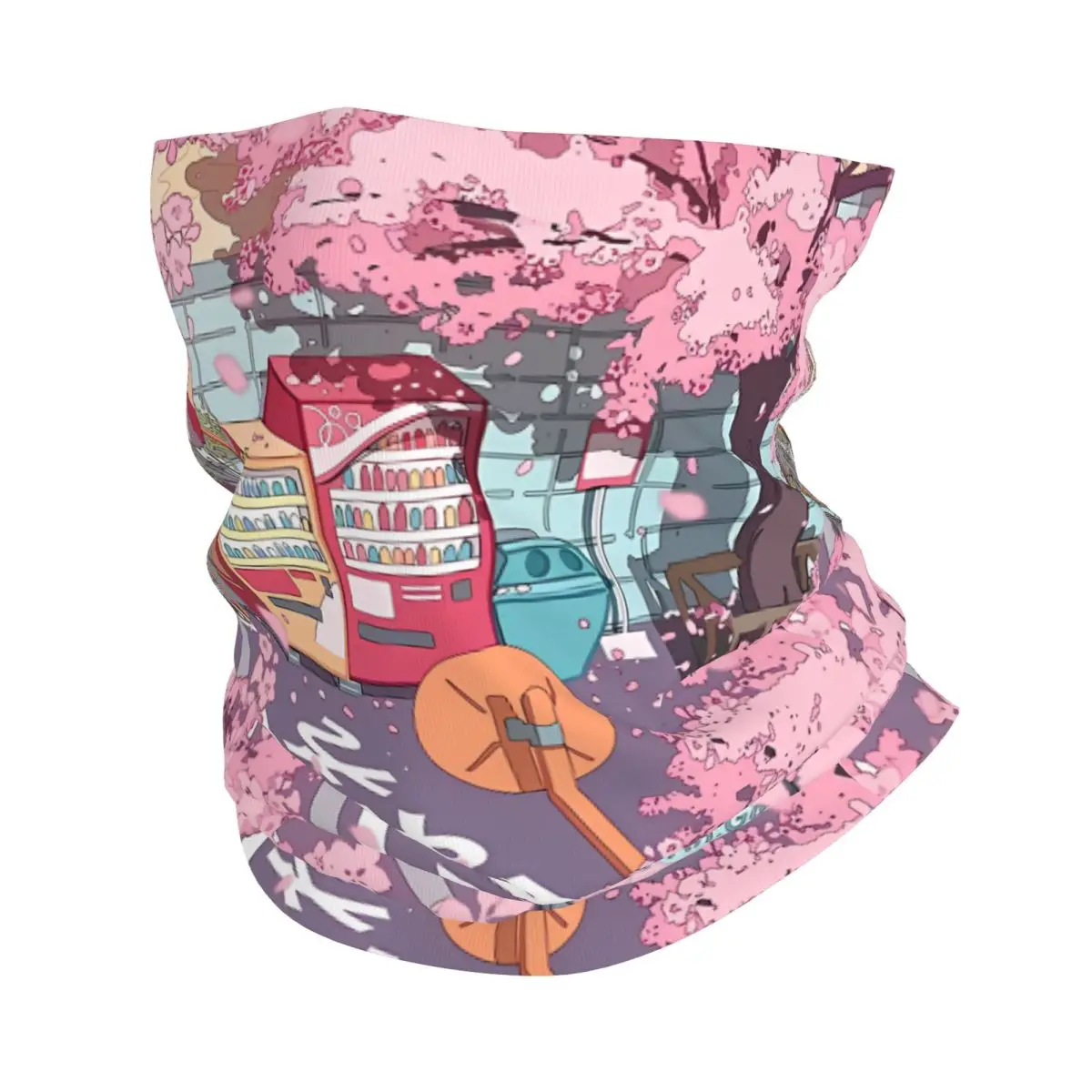 Aesthetic Tokyo Street Pink Sakura Tree Scarf Neckerchief Neck Face Mask Polyester