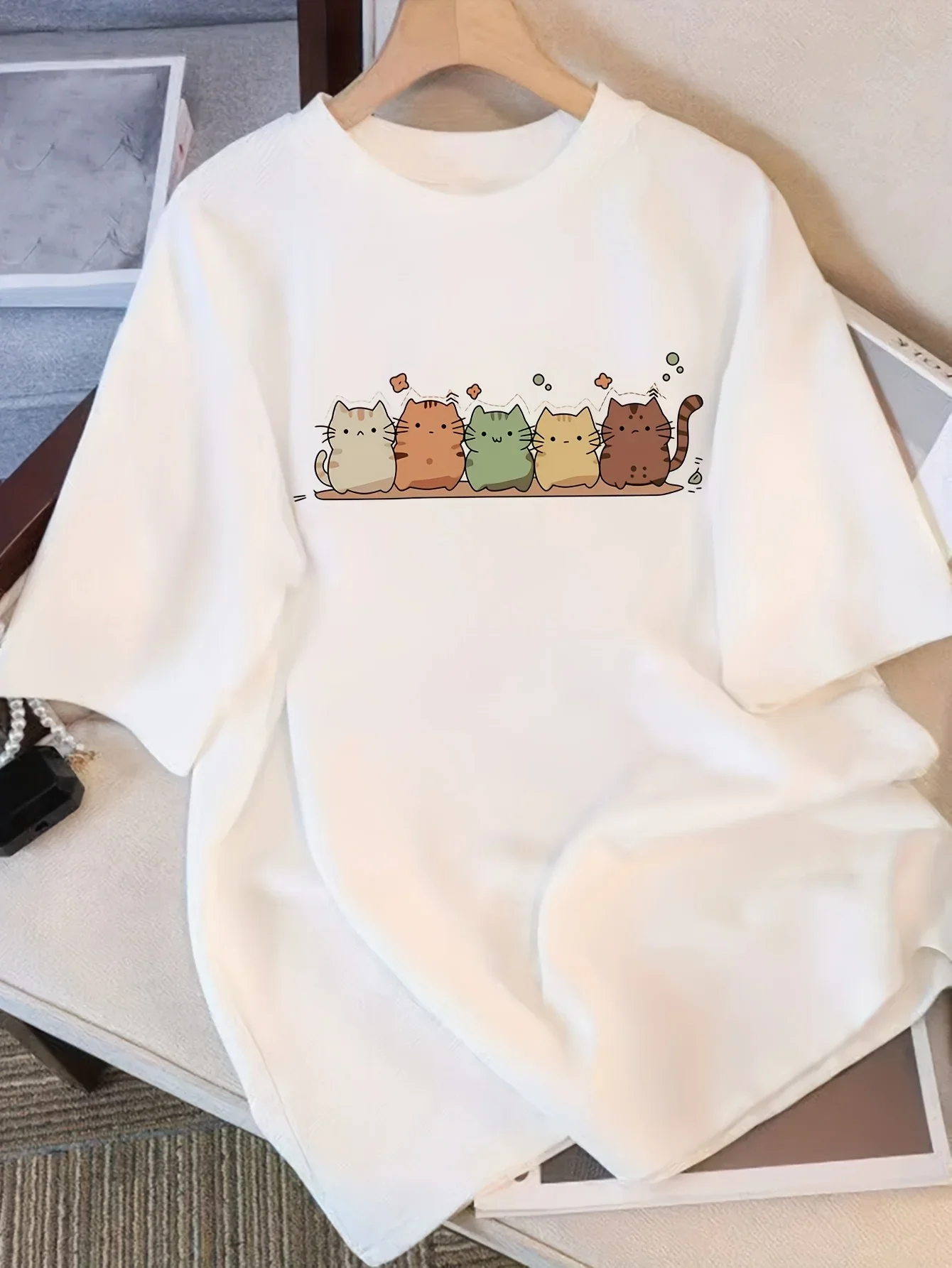 

Забавная химерная футболка с мультяшным принтом кота и звезды, женская повседневная женская футболка в стиле Харадзюку с коротким рукавом, одежда, уличные топы, футболки