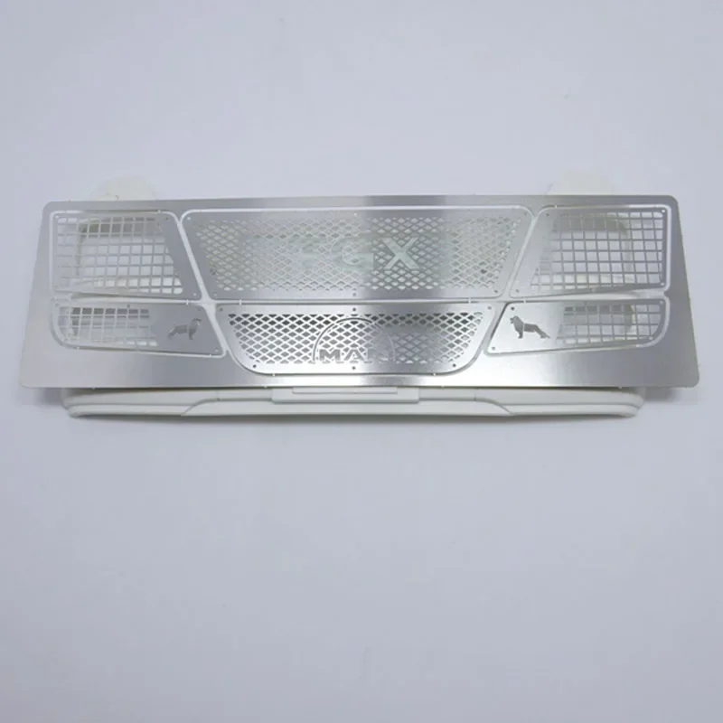 Metal 1Pcs Simulation Silver Bumper Logo Grid Safety Mask for 1/14 Tamiya RC Truck Trailer Tipper MAN TGX Car DIY Parts